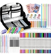 56 PCS Aesthetic School Supplies with Large Pencil Case, 24 Double Brush Marker Pens, 5 Black Ink...