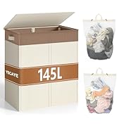 YECAYE 145L Double Laundry Hamper with Lid for Home, Dual Compartments hamper with Removable Bags...
