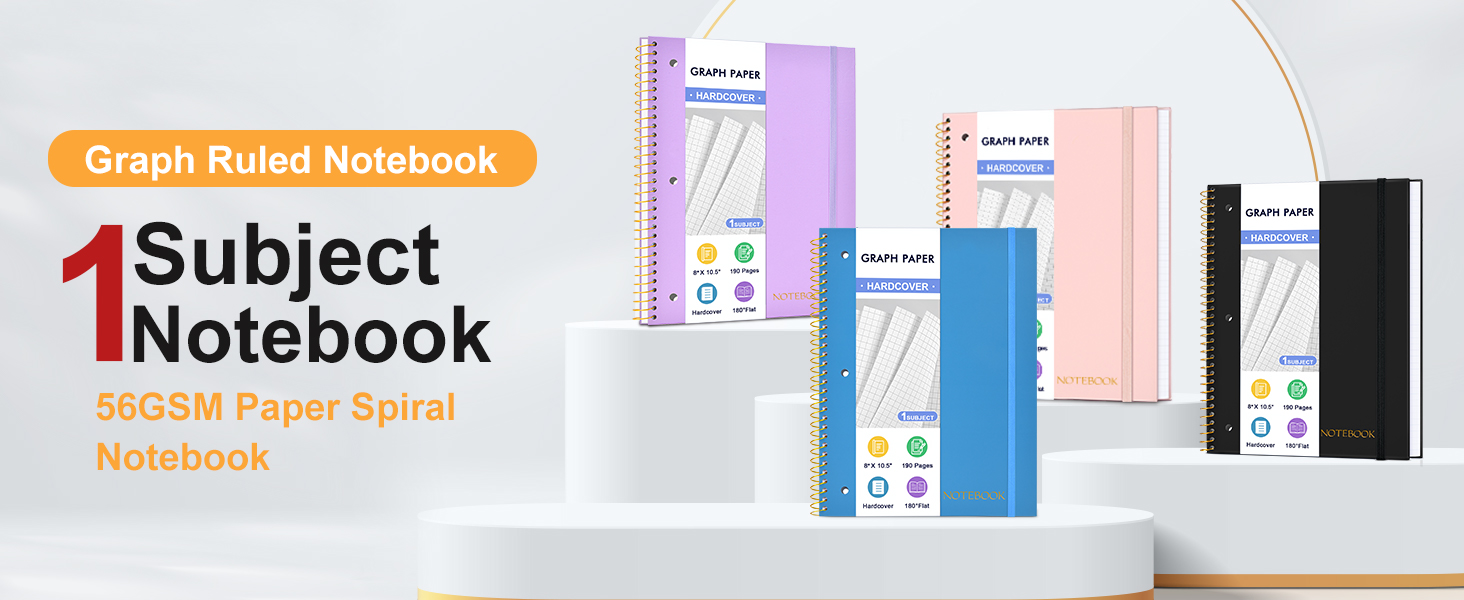 1 Subject Graph Paper Ruled Spiral Notebook 8 x 10.5", 56GSM 190 Pages Notebook