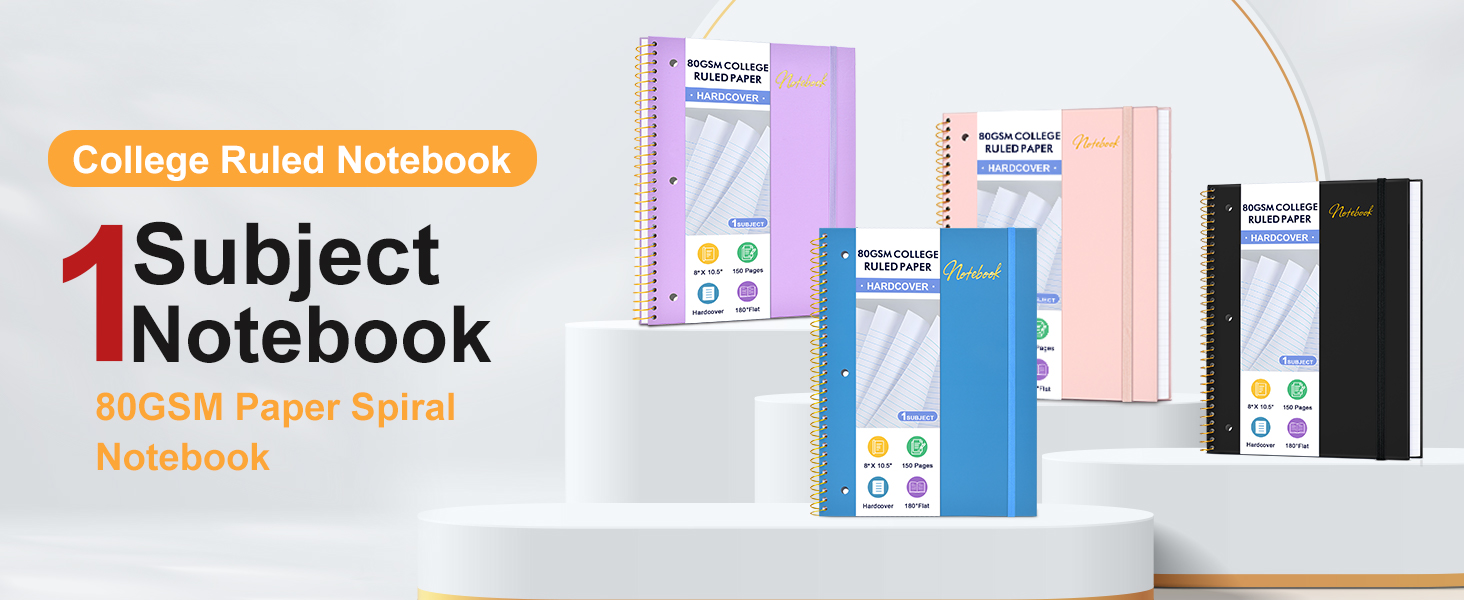 1 Subject College Ruled Spiral Notebook 8 x 10.5", 80GSM 150 Pages Notebook