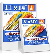 FIXSMITH Stretched Canvas for Painting, 8"x10", 11"x14", Pack of 2, Pre-Primed Canvases Wood Fram...