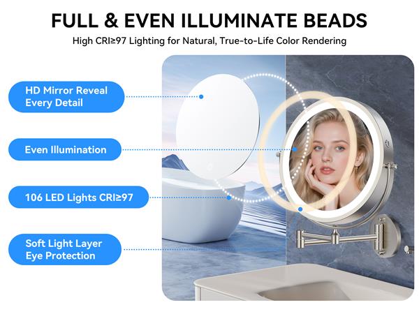 Feature 106 LED beads with even light distribution, eye protection, and true color rendering