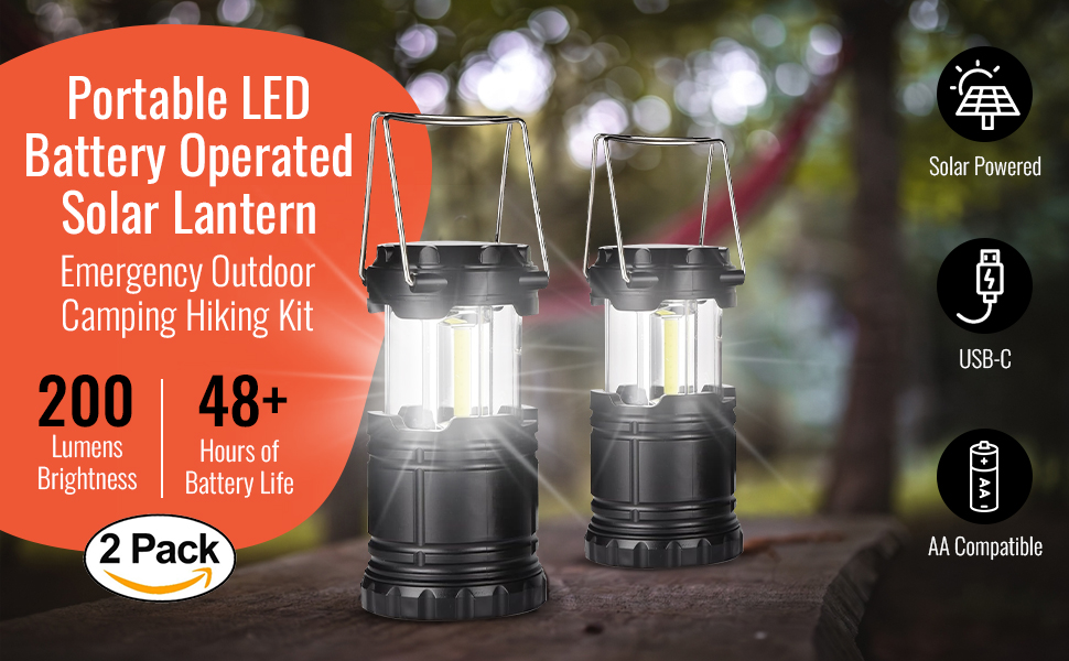 rechargeable camping lantern LED battery powered lantern solar powered light emergency lantern