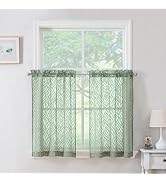 Chyhomenyc Marilyn Sage Green Sheer Curtains 36 Inch Length, Light Filtering Soft Airy 3D Leaf Cl...