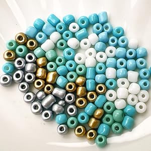 4mm Glass Seed Beads – Blue, White, Gold & Silver
