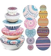 Wokuya 10 Pieces Reusable Cloth Bowl Covers in 5 Size 2 Colors,Stretch Fabric Food Covers,Elastic...