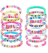 SUPERFINDINGS 14Pcs Heishi Stretch Bracelet Colorful Evil Eye Polymer Clay Stackable Charm Y2K Su...