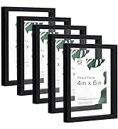 HappyHapi 5 Pack 4x6 Floating Picture Frames, Black Double Glass Float Picture Frames Display Pho...