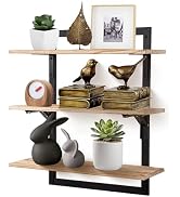 Wodhels 24-Inch Floating Shelves for Wall,3-Tier Wooden Wall Mounted Kitchen Shelves with Foldabl...