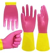 ROYAKI Chemical Gloves Set of 2 Pairs, Waterproof Protective Flock Lined Heavy Duty Rubber Gloves
