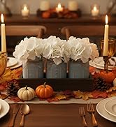 Mkono Mason Jar Centerpiece Decorative Wood Tray with 3 Painted Jars Artificial Flowers Rustic Co...