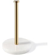 Koville African Genuine Marble Paper Towel Holder Countertop, 6" Stone Base Gold Rod Paper Towel ...