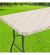 smiry Rectangle Tablecloth, Waterproof Elastic Fitted Table Covers for 6 Foot Tables, Wipeable Fl...