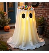 USB Powered Halloween Decorations - Halloween Ghost Candy Bowl Stand Decoration with 8 Modes Remo...