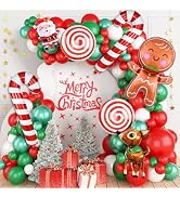 Christmas Balloons Garland Arch Kit Red White Green Xmas Decoration Balloon with Candy Gingerbrea...