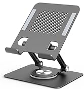 LINTYLE iPad Stand Tablet Holder for Desk, Tablet Stand with 360° Rotating Base, Aluminum Foldabl...