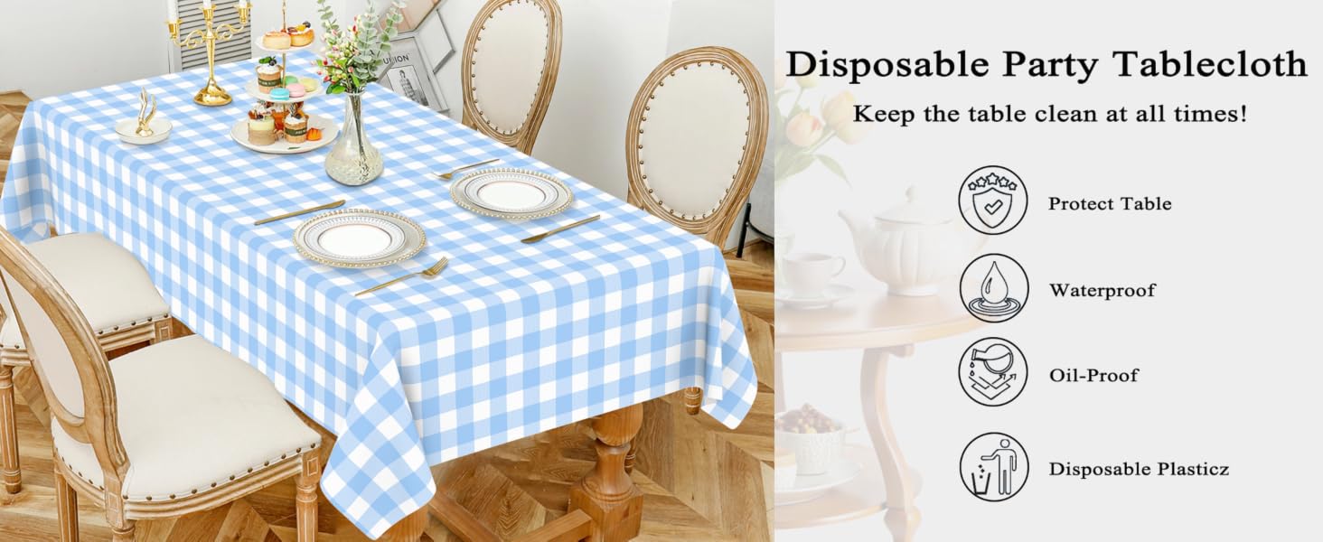blue checkered tablecloth