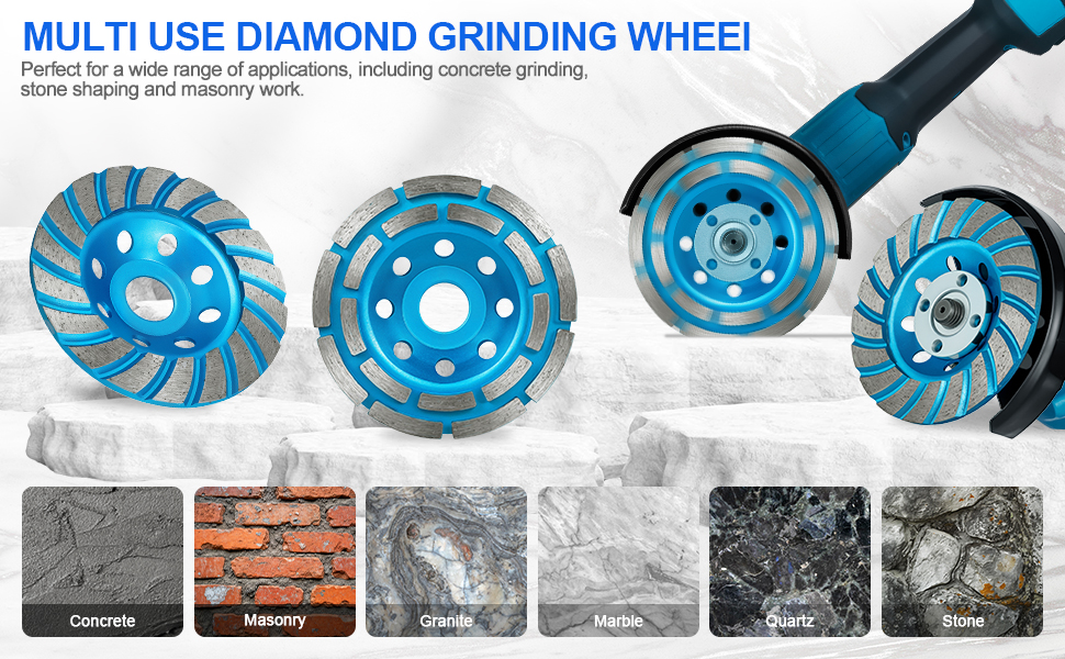 Diamond Concrete Masonry Grinding Cup Wheels 115mm Set Double Row Turbo Row Segment Shaping Cleaning