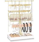 Dntorx 3 Tier Jewelry Stand Holder Organizer, Jewelry Holder Storage Display T Bar Beige Velvet B...