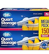 Quart Storage Bags - 150 Count, Resealable Thick Plastic Food Storage Bags - Microwave-Safe, Zero...