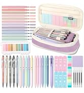 56PCS Aesthetic School Supplies Cute Stationary Set with Large Pencil Case, Stylus Ballpoint Pens...
