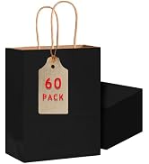 Bakepacker 60-Pack Large Size Gift Paper Bags with Handles Bulk 13"x10.3"x4.6" Black Party Kraft ...