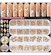 Haozher 2420pcs Gold Rhinestones for Nails, Round Flatback Champagne Rhinestones Gold Nail Charms...