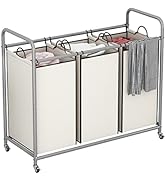 LINZINAR 3-Bag Laundry Sorter,Laundry Hamper Cart with Heavy Duty Rolling Lockable Wheels and Rem...