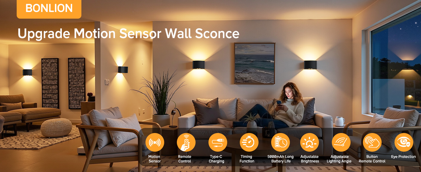 Motion Sensor Wall Light with Remote Control