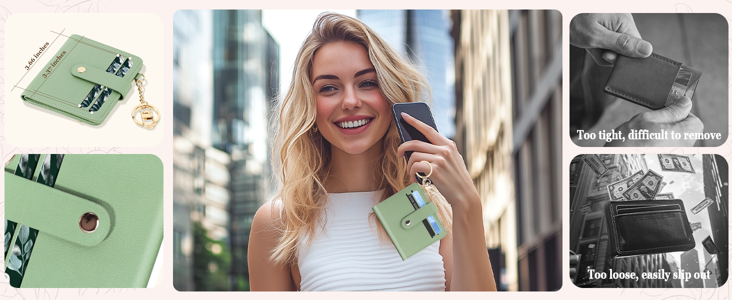 A well-designed strap & slots, solving the problem of traditional wallets being too tight or loose