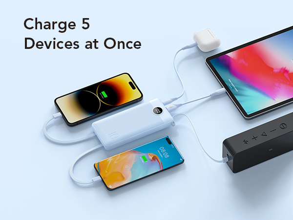 a charge 5 - in - one charging station with a smartphone and tablet