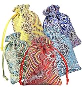 10pcs Silk Brocade Jewelry Pouch Bag 4x5.5" for Wedding Party Favors, Drawstring Coin Purse Embro...