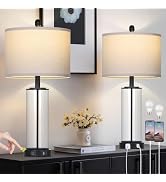 26" Black Glass Table Lamps Set of 2, 3-Way Dimmable Touch Control Glass Lamps for Living Room, M...