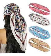 HBselect 4PCS Head Scarf for Women 35” Head Scarves Silk Like Satin Neck Scarfs Square Bandana Ha...