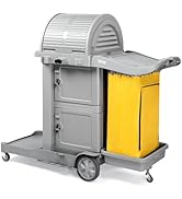 TUFFIOM Janitorial Cart on Wheels, 3 Shelf Commercial Cleaning Cart with Key Locking-Cabinet, Gre...