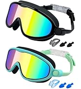 Rantizon Swim Goggles 2 Pack, Wide View Anti Fog&UV Swimming Goggles for Audlt, No Leak Pool Beac...