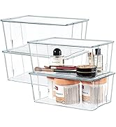 Hudgan Clear Plastic Storage Organizer Bins with Acrylic Lids for Home Office, Kitchen, Cupboard,...