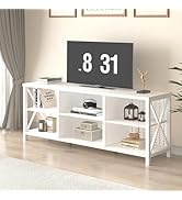 LVB White TV Stand for 75 Inch TV, Large Industrial Wood Entertainment Center with Storage Cabine...