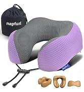 napfun Neck Pillow for Travel, Memory Foam Airplane Pillow, Light Purple | 360° Neck Support, Upg...