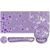 Purple Butterflies Florals Mouse Pad, XXL Large Desk Mat Extended Reading Desk pad, 4PCS Non-Slip...
