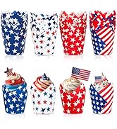 AnyDesign 200Pcs Patriotic July 4th Tulip Cupcake Liners Muffin Baking Cups American Flag Red Blu...