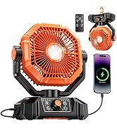 BINUYASHA Rechargeable Camping Fan with 20000mAh Battery, 8-Speed Stepless Control, Remote, Auto ...