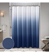 Navy Blue Shower Curtains for Bathroom, Ombre Textured ?Fabric Shower Curtain Set, Hotel Spa Luxu...