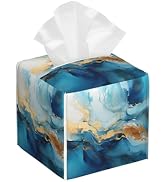Blue Gold Marble Tissue Box Cover Square,Abstract Liquid Marble Texture Tissue Box Holder Waterpr...