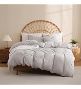JSD Light Grey Duvet Cover Set Twin Size, 2 Piece Microfiber Kids Duvet Cover with Pillow Sham, Z...