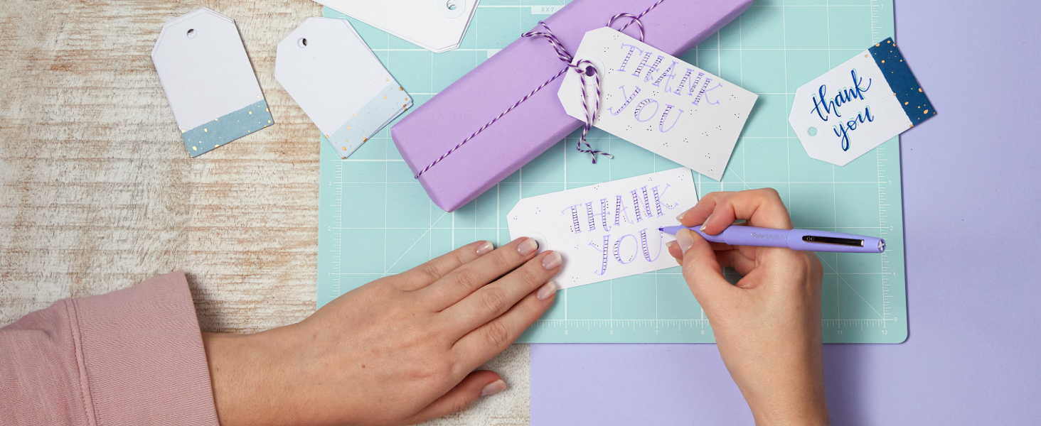 hand writing gift tags thank you teacher holiday school colorful cute aesthetic purple blue comfort
