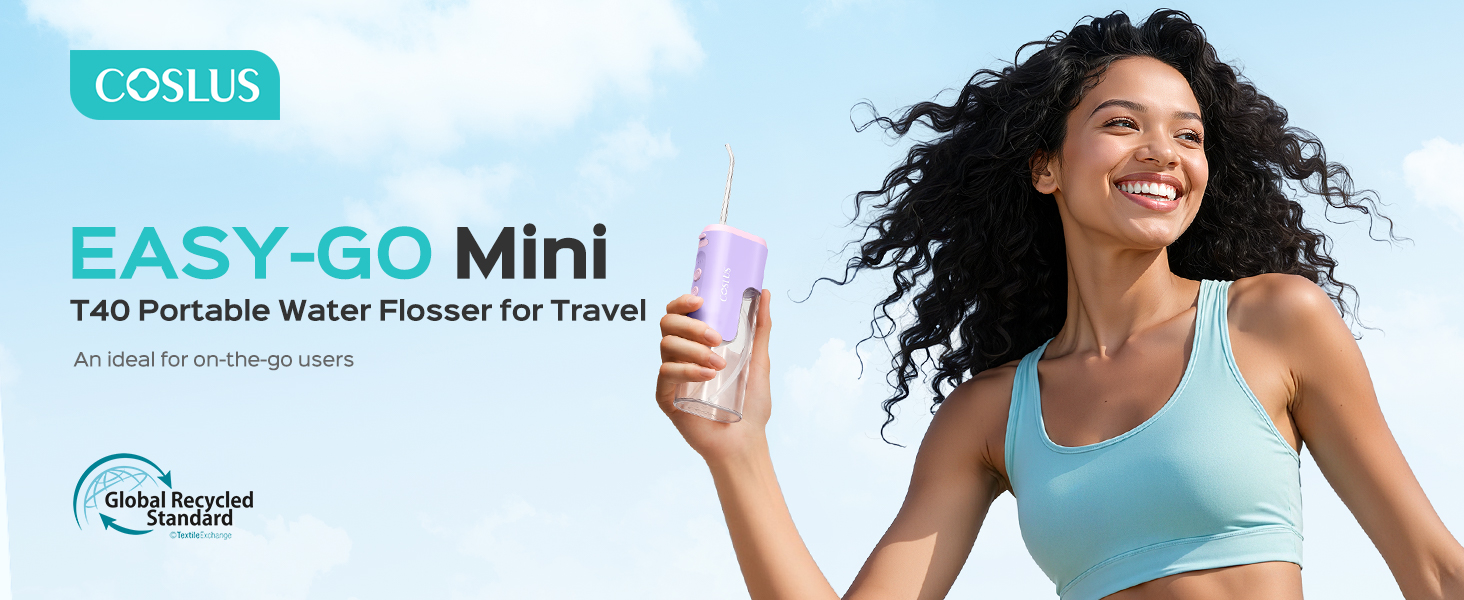 COSLUS Mini Water Flosser for Travel: Portable Compact Design, Cordless Oral Irrigator for Braces