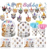 170PCS Cat Birthday Decorations Cat Birthday Party Supplies - Includes Plates, Napkins, Cups, Cut...