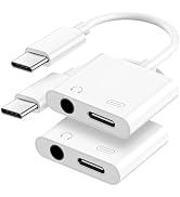 USB C to 3.5mm Headphone and Charger Adapter, 2-Pack Type C to Aux Jack Dongle Cable Cord with PD...