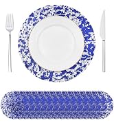 yuuzue 30 Pcs Blue Disposable Placemats 13 Inch Glitter Metallic Mesh Round Placemats Blue Foil M...